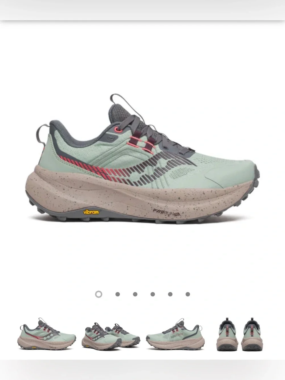 Saucony Mint Green and Gray Trail Sneakers with Coral Accents